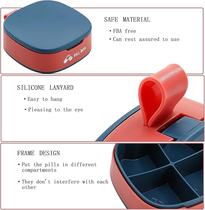 INVODA Pill Organizer 3PCS Weekly Pill Case for Purse Pill Container 4 Compartment Portable Travel Pill Box for Pills Vitamin Fish Oil
