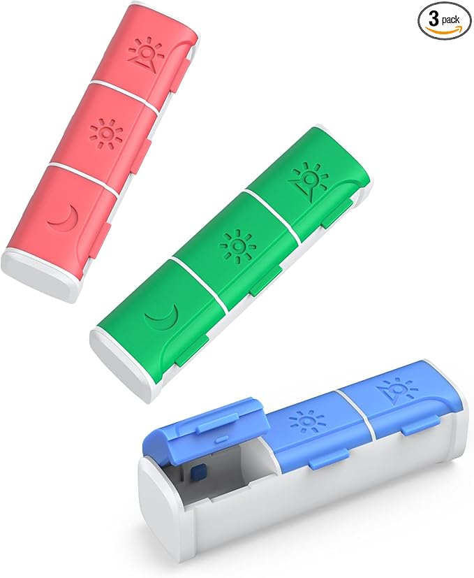 Pill Organizer 3 Times a Day, (3 Pack) Small Pill Box, Daily Pill Organizer, Moisture Proof Travel Pill Case for Pocket Purse, Portable Medicine Box to Hold Vitamins, Fish Oils, Supplements