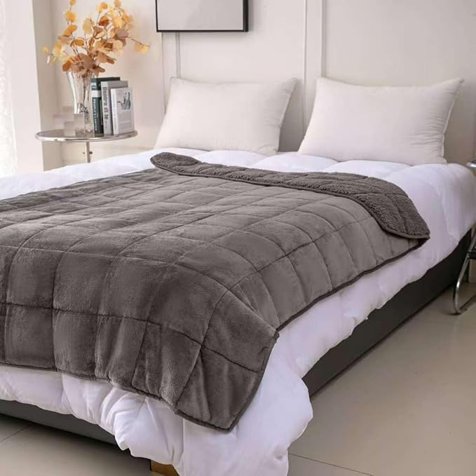 Sherpa 5lb Weighted Blanket for Adult, Both Sides Reversible Velvet Soft Plush Weighted Heavy Blanket for All Season Grey 36in*48in
