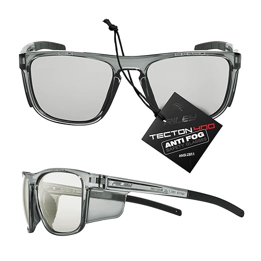 Riley Navigator X Safety Glasses – Anti-Fog, Scratch/Impact Resistant & UV Blocking LED Lenses, Lightweight Full-Frame for Work, Outdoors, & Active Lifestyles, Gray