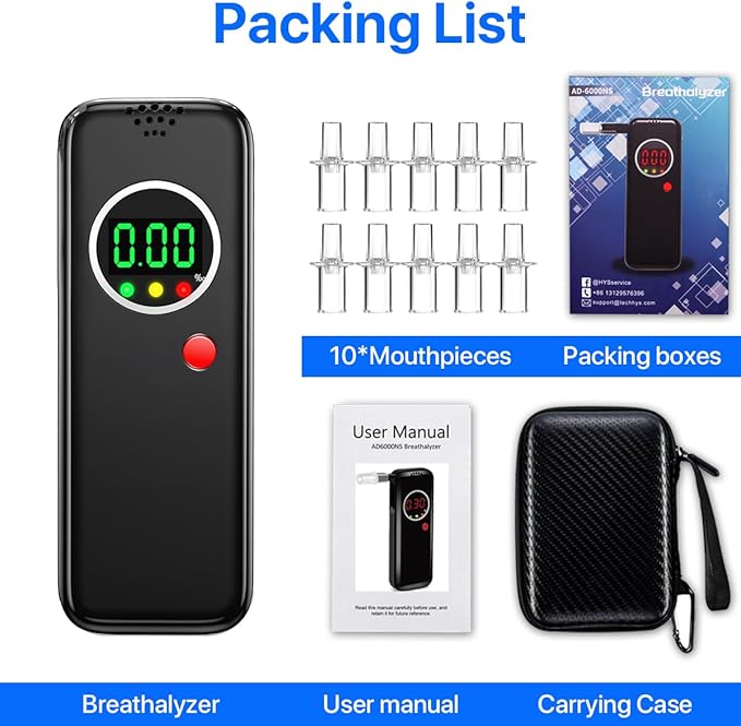 Breathalyzer,Alcohol Tester with LCD Digital Display,Breathalyzer with 10 Mouthpieces for Home and Party Use(Black)
