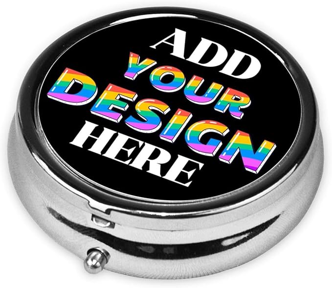 Custom Pill Organizer, Medicine Pill Box Case Container Travel Pill Holder Vitamin for Purse Med Wallet Portable Mini Pastillero Round, Black, Personalized Gifts