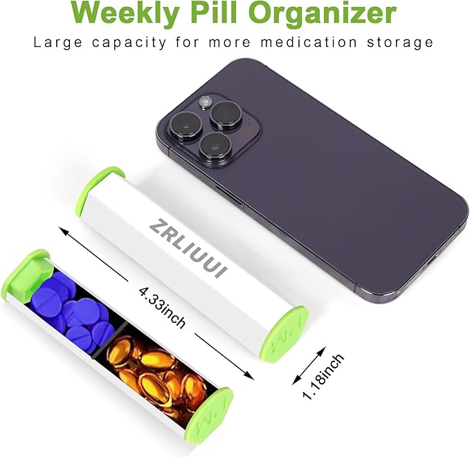 Travel Pill Organizer, Portable Pill Case, Daily Pill Box to Hold Vitamins, Small Pill Container for Pocket Purse Medicine Organizer (White)