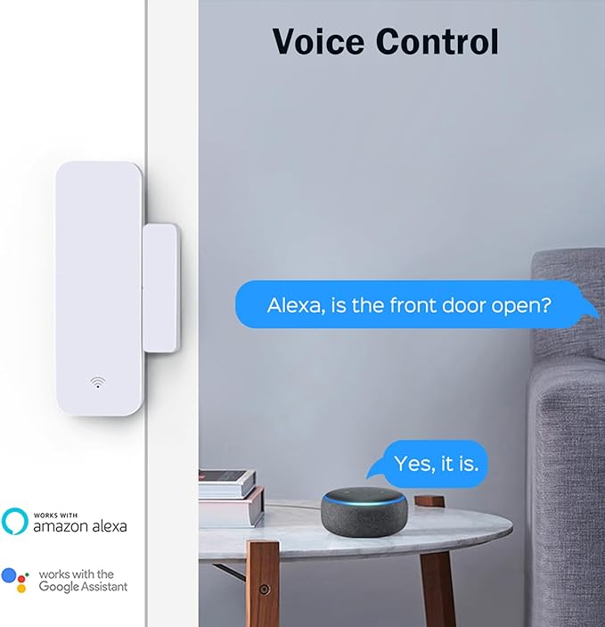 WiFi Door Sensor Window Detector: Smart Window Contact Sensor, Wireless Magnetic Door Open Detector with Free Notification Alerts, Compatible with Alexa Google Assistant (4-Pack)