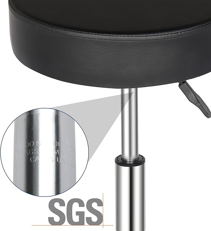 Modern Rolling Round Stool Chair,PU Leather Swivel Adjustable Rolling Stools,Ergonomic Swivel Salon Spa Barstools,Office Drafting Chairs,with Wheels,for Home, Kitchen, Medical, Lab (Black)