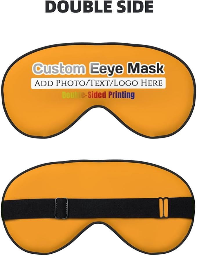 Custom Sleep Eye Mask Personalized Men Women Blindfold Design Your Own Photo Text Logo Adjustable Strap Soft Eyeshade Customized Blackout Eye Cover for Home Offices Travel Gold