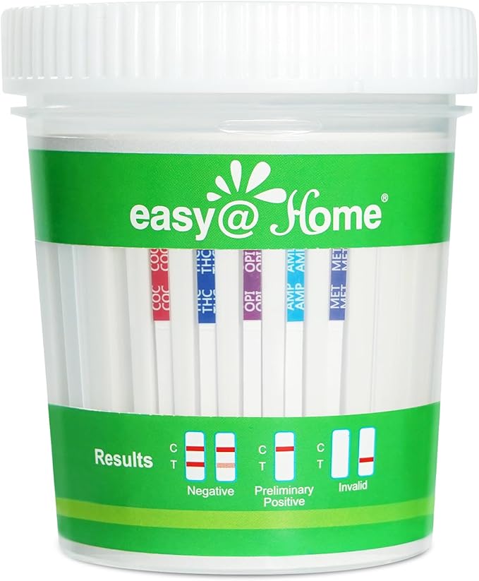 Easy@Home 5 Pack Drug Test Cup for 5 Popular Drug Tests Marijuana (THC),Amphetamine (AMP),Cocaine (COC), Methamphetamine (MET), Opiate (OPI 2000) - #ECDOA-254