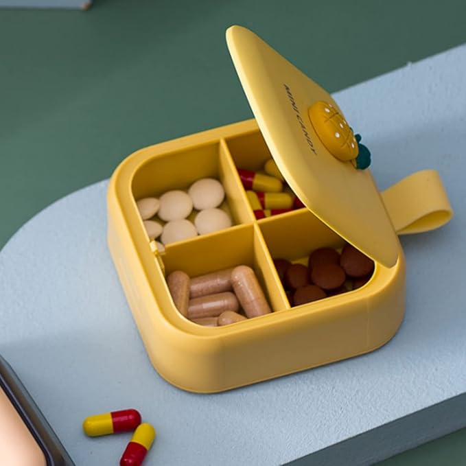 Pill Dispenser, Cute Design, Portable Dispensing Box, Sealed and Moisture-Proof, 2.75 * 3.34 Inches. (Yellow)