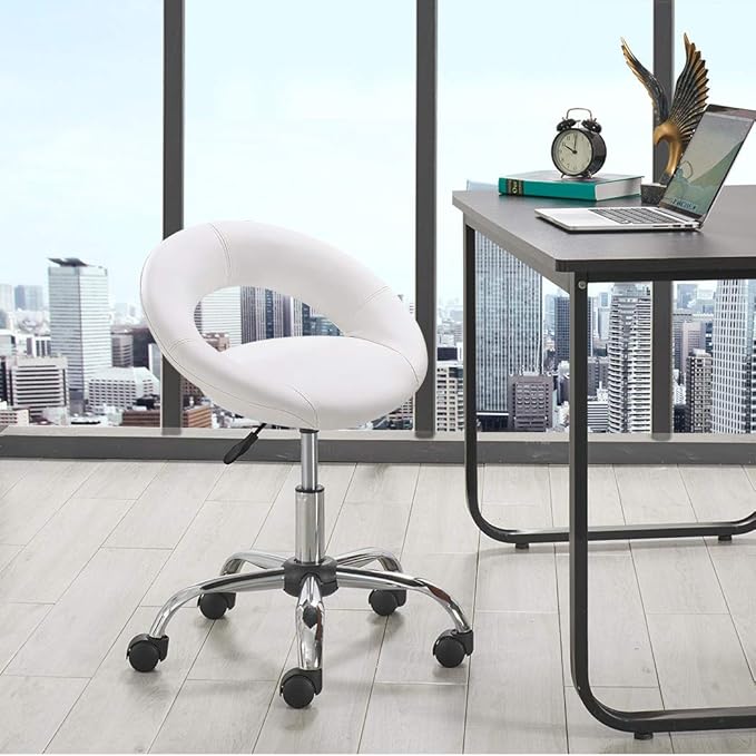DUHOME Adjustable Swivel Work Stool Task Chairs,White Massage Salon Home Office Facial Spa Medical Chair Stool Backrest Cushion & Wheels