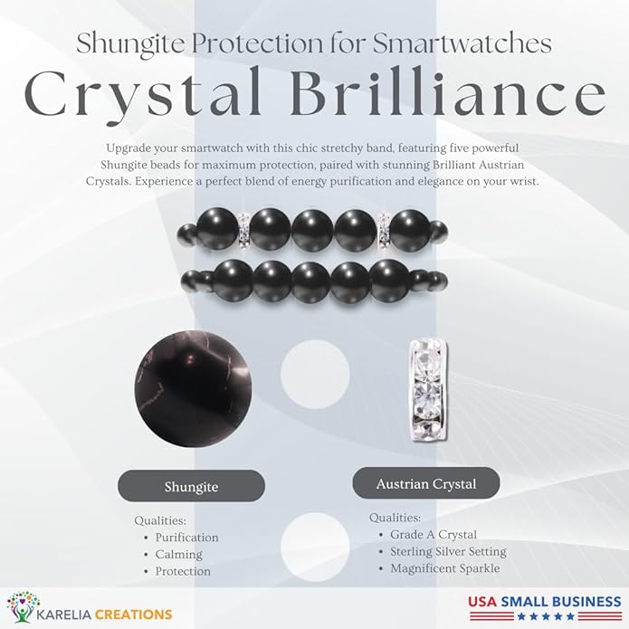 Shungite Smart Watch Band Bling Decor Charm | Compatible with Apple iWatch Galaxy Oculus | 38mm 40mm 41mm 42mm 44mm 45mm 49mm | Smartwatch Protection