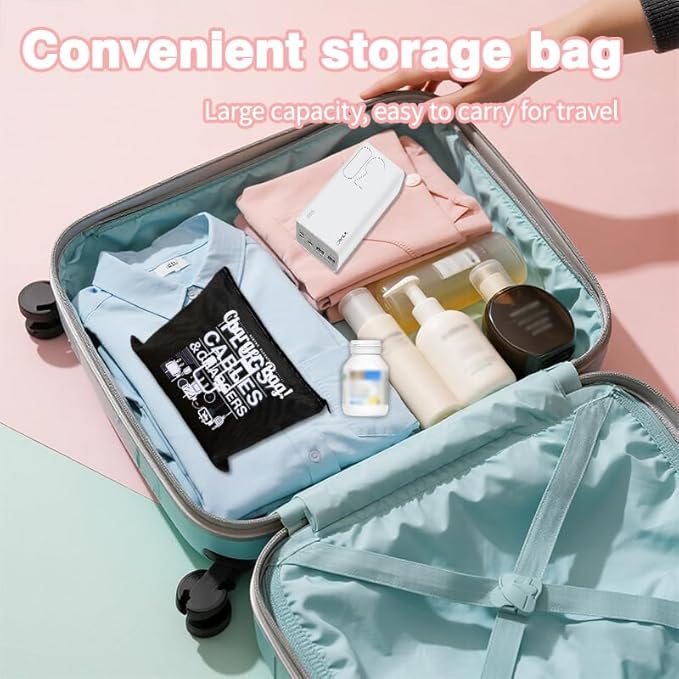 Charger Bag for Traveling Camping Cable Cord Organizer Bag for Travel Anti Loss Pouch for Electronics Bags for Power Cords Usb Wire Storage Case Plug Makeup Bags for Men Women Earphone Tie Wrap 3 Pack