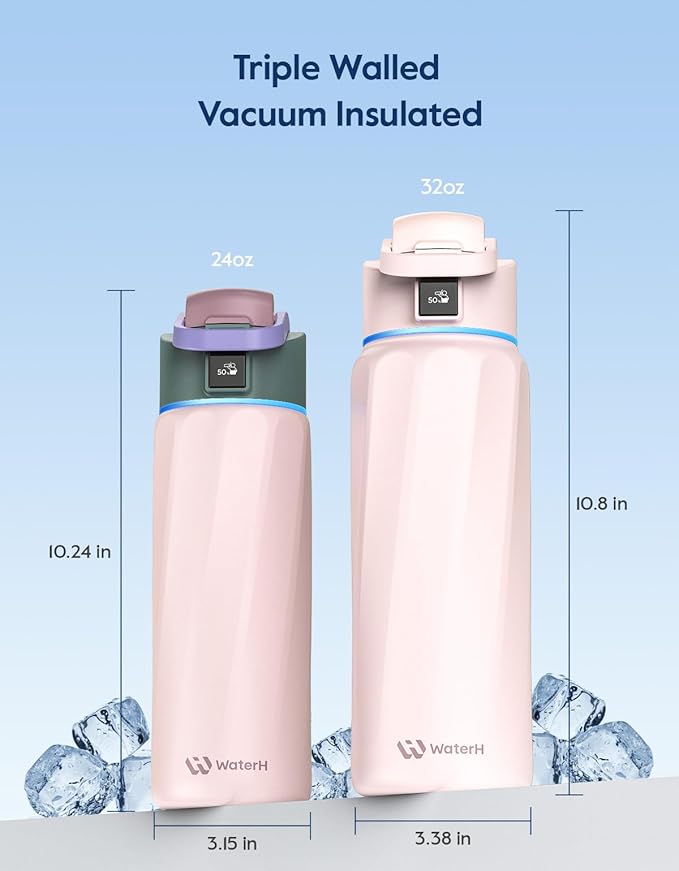 BOOST Smart Water Bottle that Reminds You to Drink, 24oz BPA-Free Stainless Steel Vacuum Insulated, Wide Mouth Water Tracker Bottle with APP for School, Gym, Office, Ideal for Mother's Day