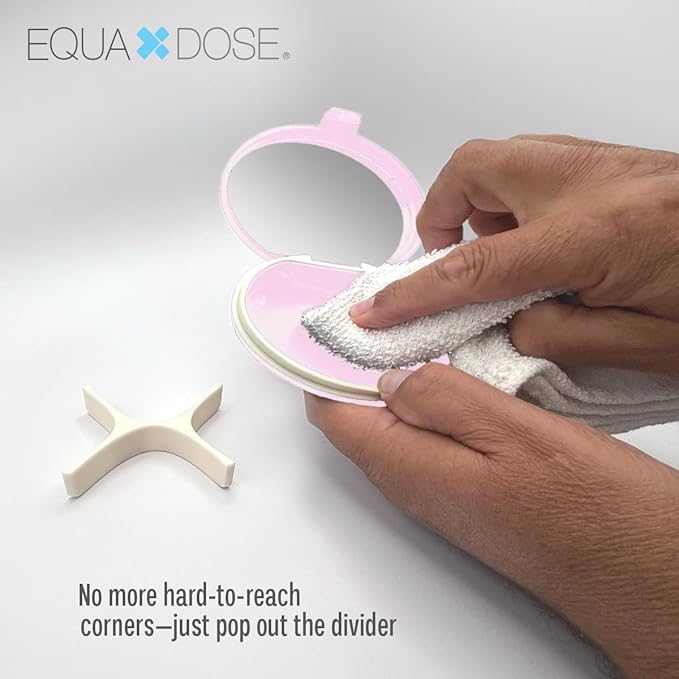 EQUADOSE Oval Compact Pill Case, Portable Organizer with Mirror, Travel Medication Holder with Removable Divider, Small Storage Case for Pills, Vitamins, Earbuds, Jewelry & Daily Essentials, Rose