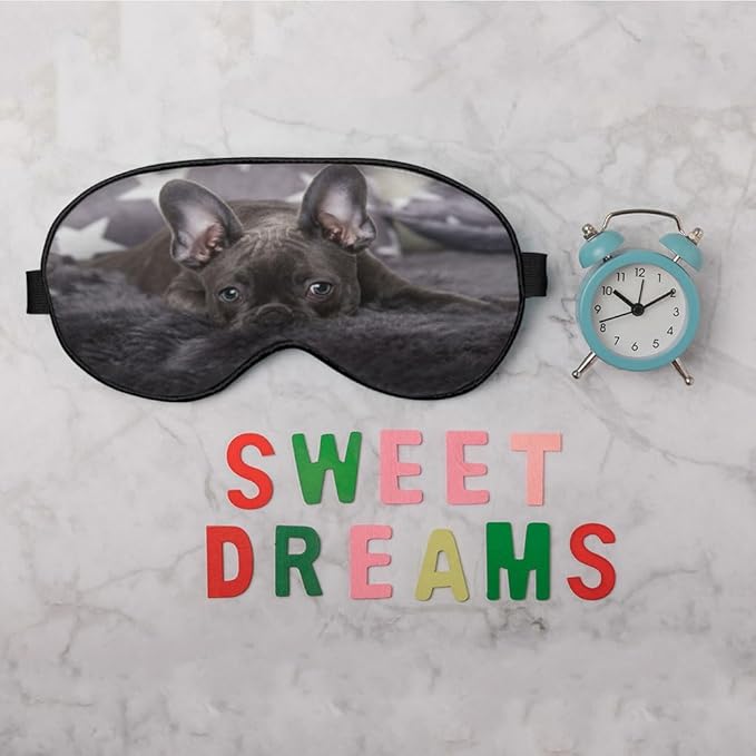 French Bulldog Silk Eye Mask Sleep Mask Puppy Grey Cute Dog Animal Eye Mask with Adjustable Strap Lightweight for Women Work Travel Night Sleep