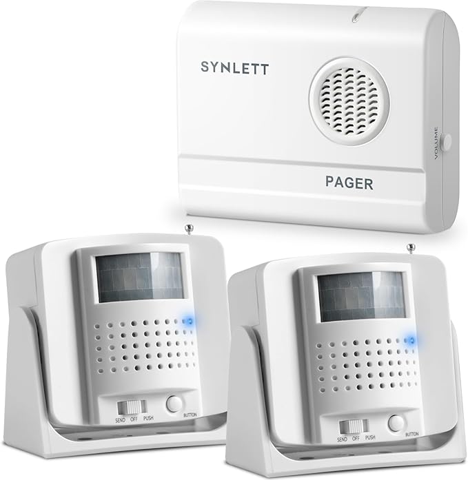 Bed Alarm Caregiver Pager with 2 Wireless Motion Sensors Alarm Indoor Fall Prevention for Elderly Monitoring Seniors Dementia Patients Seniors Home Door Chime
