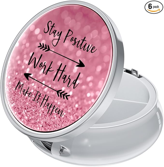 Rouidr Pill Box, 3 Compartment Medicine Pill Case, Small Metal Travel Medicine Box for Purse & Pocket, Silver, Work Hard