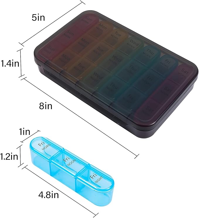 Daviky Pill Organizer 3 Times a Day, Daily Pill Box 7 Day, Weekly Cases Medicine Organizers to Hold Vitamins and Medication
