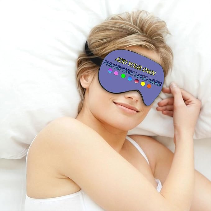 Personalized Eye Mask, Custom Eyeshade Blindfold Add Your Design Image Text Customized Eye Cover with Adjustable Strap for Sleeping Travel Work Naps Blocks Light, Purple Blue