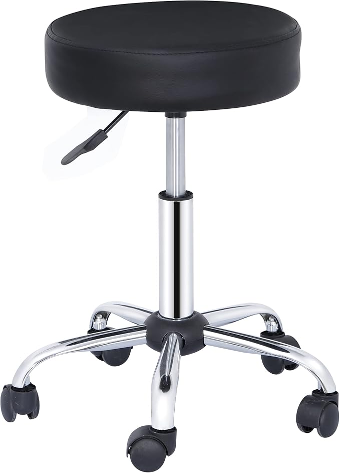 LEMY Salon Stool and Tattoo Chair Hydraulic Adjustable Rolling Stool,360° Swivel with PU Leather Seat and Sturdy Metal Base for Spa Massage Esthetician Nail Technician