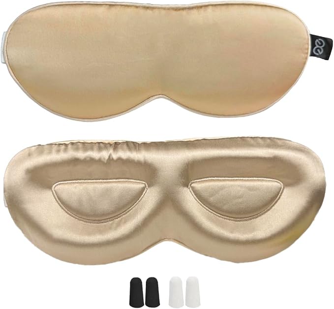 PROMEED 23 Momme Mulberry Silk Sleep Mask - Ultra Soft No-Pressure 3D Contoured Eye Mask with Eye Cups, Adjustable Blackout Sleeping Mask for Women & Men (Champagne)