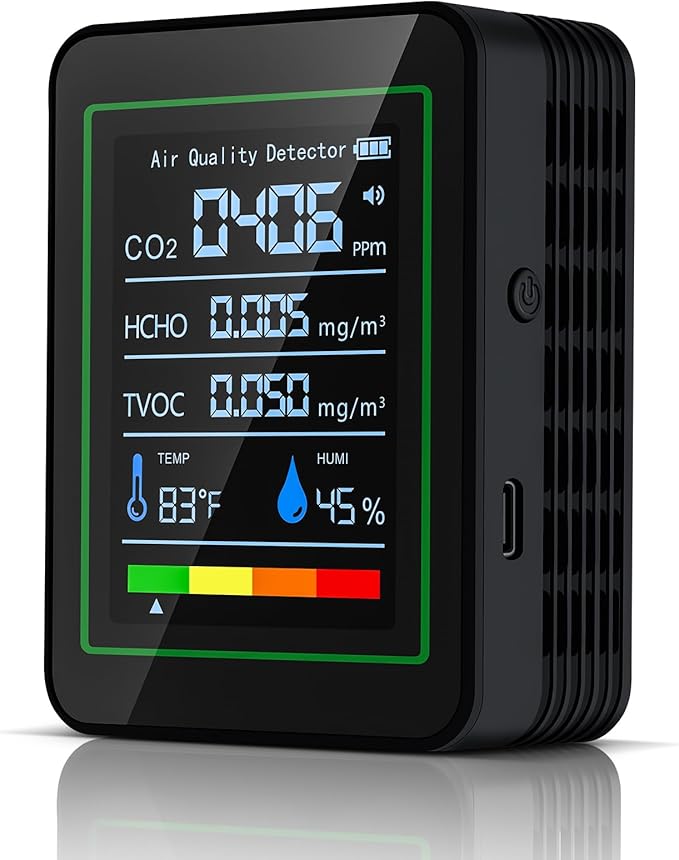 Indoor Air Quality Monitor,LXIANGN 5 in 1 Professional Air Quality Detector for CO2 | TVOC | HCHO | Temperature | Humidity for Home, Hotel, Office, Car (Black)