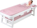 Portable Bathtub, 58/56/50/46 Inch Collapsible Bathtub, Freestanding Foldable for Adults, Folding Tub for Shower, Hot Bath, Ice Bath (Pink-A-150cm)