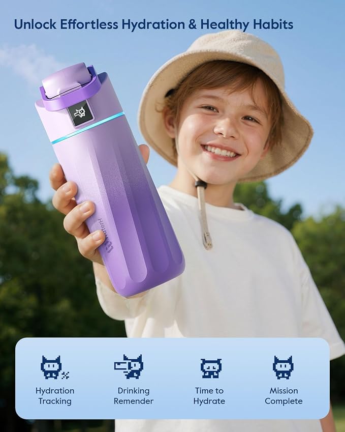 BOOST Smart Water Bottle with Reminder & Tracker, 16oz Kids Water Bottle for School, DIY Refrigerator Magnets, BPA-Free Vacuum Insulated Stainless Steel, Ideal for Mother's Day Gifts