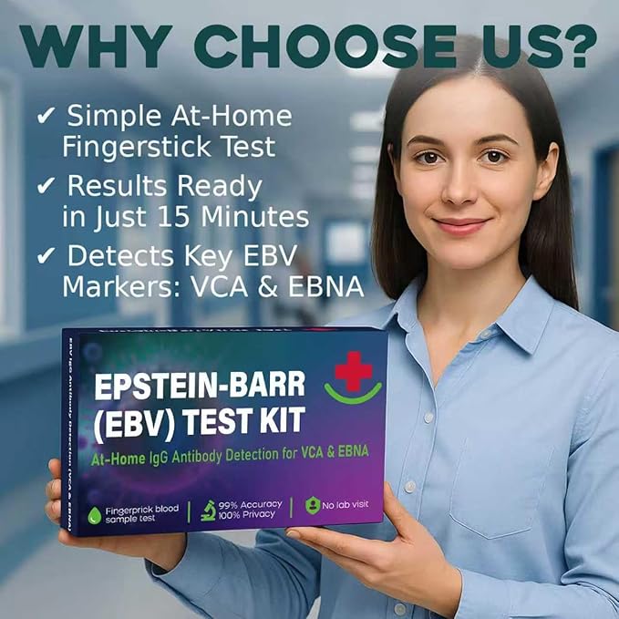 Epstein Barr (EBV) at-Home Test Kit | Detects IgG Response to VCA & EBNA | 15-Minute Rapid Result | Easy Fingerstick Sample