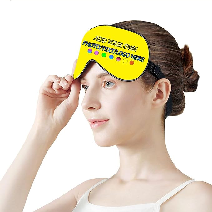 Personalized Eye Mask, Custom Eyeshade Blindfold Add Your Design Image Text Customized Eye Cover with Adjustable Strap for Sleeping Travel Work Naps Blocks Light, Bright Yellow