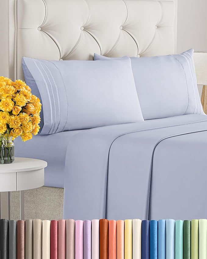 Cal King Size 4 Piece Sheet Set - Extra Soft, Breathable, And Cooling Sheets - Hotel Luxury Bed Sheets for Women & Men - Deep Pockets, Easy-Fit & Wrinkle-Free - Light Dusty Purple Oeko-Tex Bed Sheets
