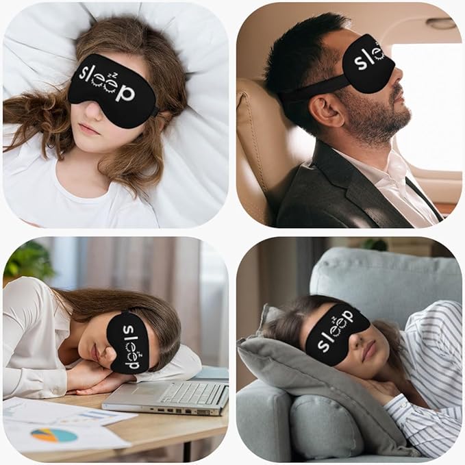 Sleep Warning Silk Eye Mask Sleep Mask Cute and Simple Black Eye Mask with Adjustable Strap Lightweight for Women Work Travel Night Sleep