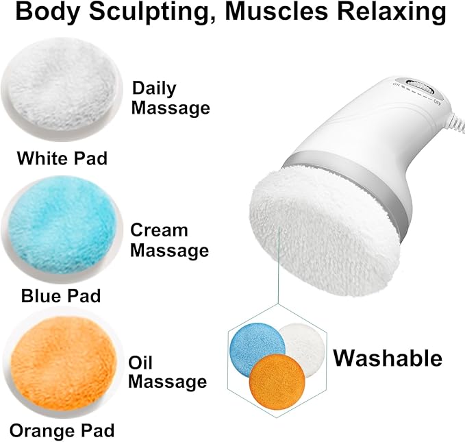 Body Sculpting Machine Electric Cellulite Massager 3 Pads, Handheld Full Body Massage Machine for Back/Abdomen/Butt/Leg/Arms Deep Massage Relax with Rotaion Vibration Body SPA (White)
