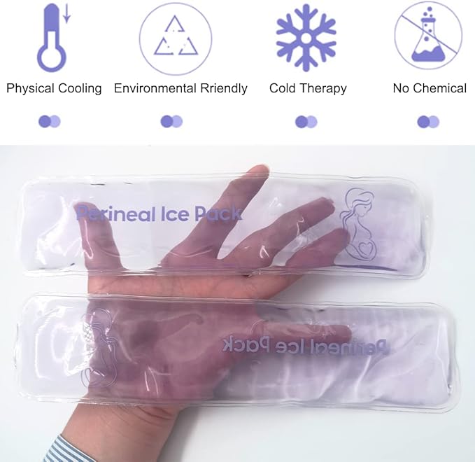 Reusable Perineal Ice Packs for Postpartum & Hemorrhoid Pain Relief, Hot & Cold Pack for Women After Pregnancy, 2 Ice Pack and 3 Non-Woven Cover. Purple