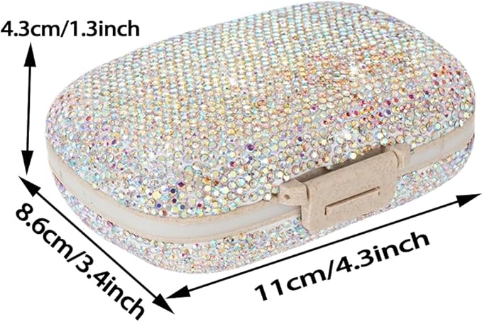 Daily 6 Compartments Pill Box Container Bling Diamond for Purse Medicine Container Holder for Women Travel Kit Medicine (ab Colorful)