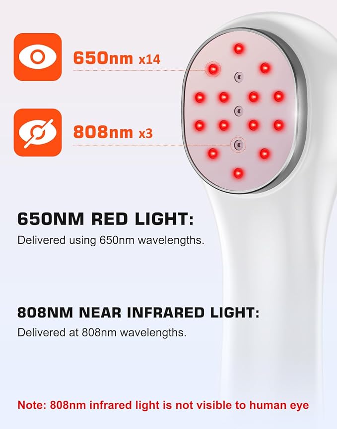 Holsn Red Light Therapy Infrared Light Tharepy, Red Light Device for Body Pain Relief, Joint, Muscle & Tissue 14 * 650nm + 3 * 808nm