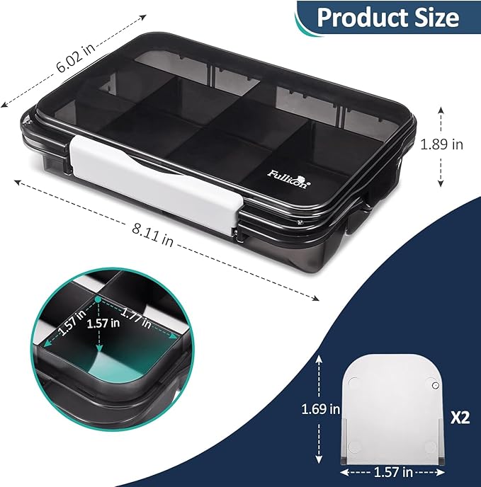 Fullicon Daily Travel Moisture Proof Pill Case with 12 Extra Large Compartment, Pill Organizer with 3 Secured Buckles, Large Supplement Box for Vitamin with Removable Dividers (Black)