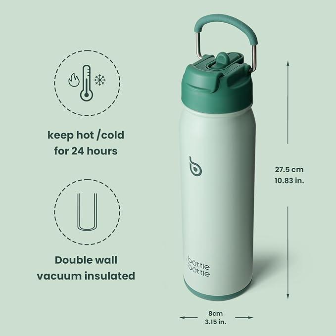 BOTTLE BOTTLE 24oz Insulated Water Bottle Stainless Steel Sport Water Bottle with Straw and Adjustable Lid Daily Pill Organizer
