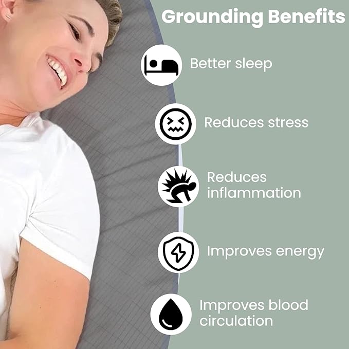 GLUYOHEY Grounding Flat Sheet King Size (105"x102") Conductive Silver Fiber Earthing Bed Sheets with Grounded Cord Reconnect with Earth’s Energy for Better Sleep and Enhanced Wellness, Gray
