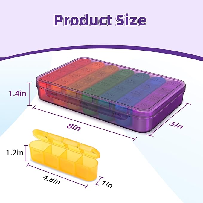 Daviky Weekly Pill Organizer 4 Times a Day, Large 7 Day Pill Box Portable for Travel, Medicine Organizer Box with Removable Individual Pill Containers to Hold Vitamins, Supplements and Medication