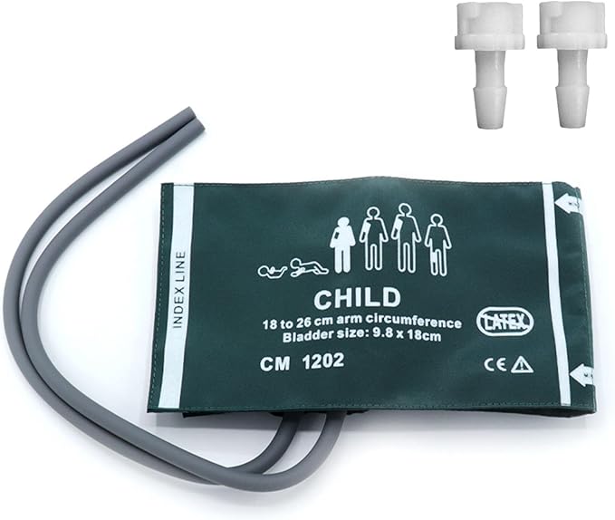 NIBP Cuff with BP18 Connectors for Child, 18-26 cm Reusable Dual Tube Nylon Replacement BP Cuff with Inner Airbag for Blood Pressure Monitor Machine