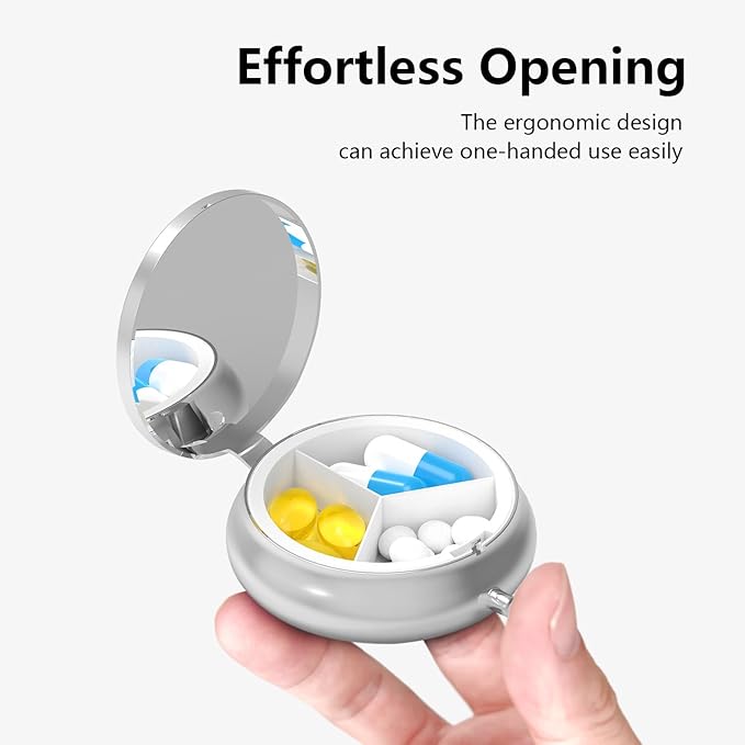 Pill Box-3 Compartment Small Pill Case for Purse & Pocket Mini Metal Pill Holder Travel Pill Container to Hold Supplements Vitamins BPA-Free (Leaves)