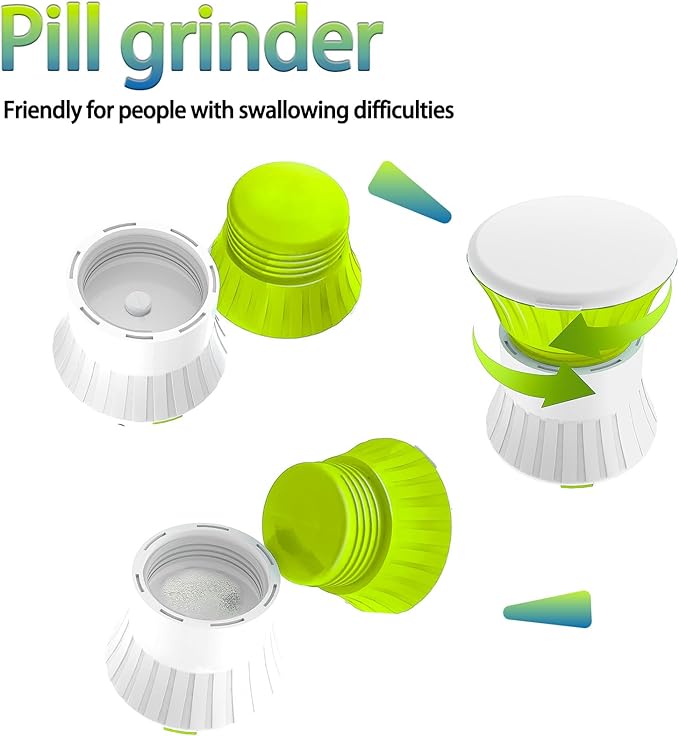 Pill Crusher Cutter Splitter for Large and Tiny Pills 3-in-1, Pill Grinder with Small Medicine Pill Organizer,Pill Crusher Fine Powder,Portable Travel Sized(Green)