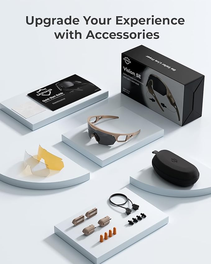 ONNAIS Shooting Glasses with Earplugs - ANSI Z87.1+ Safety Glasses with Detachable NRR 32dB Earplugs, Gifts for Men and Women