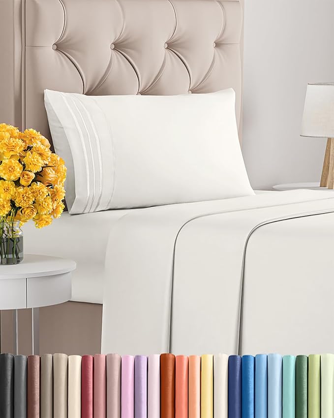 Twin XL Size 3 Piece Sheet Set - Extra Soft, Breathable And Cooling Sheets - Hotel Luxury Bed Sheets for Women & Men - Deep Pockets, Easy-Fit & Wrinkle-Free Sheets - Antique White Oeko-Tex Bed Sheets