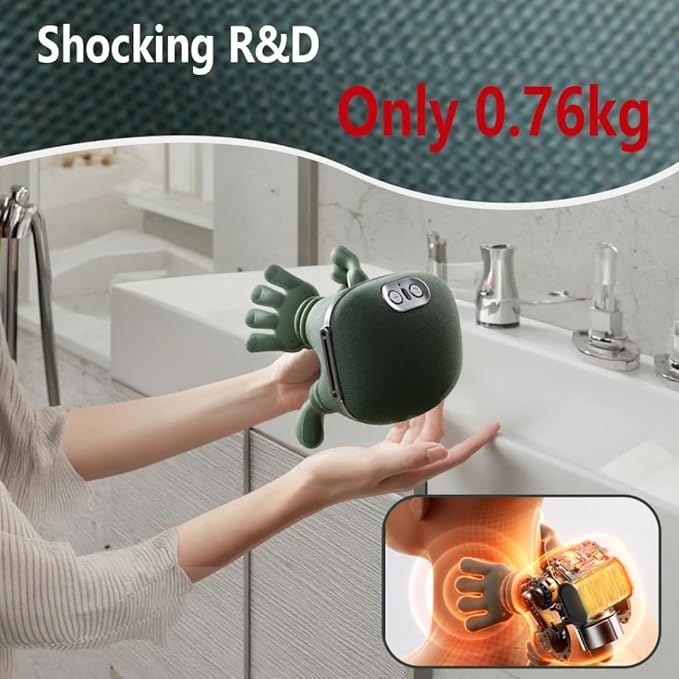 ZoserX - Bionic Heated Massager, Portable Shiatsu Neck and Back Massager, Electric Deep Tissue 4D Kneading Massage, Simulated Human Hand Design for Pain Relief and Muscle Relax (Green)