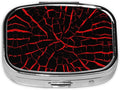 Cracks Red Black Print Square Metal Pill Box with 2 Compartment for Pocket or Purse Travel Bag Small Size 2.2 inche