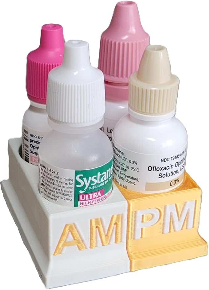 Znet3D Eye Drops Bottle Organizer & Tracker – AM/PM 4-Slot (White/Gold)