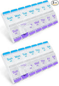 EZY DOSE Push Button AM/PM Weekly (7-Day) Pill Organizer, Weekly 2 Times a Day Medicine Case, Large Compartments for Vitamins Supplements, Arthritis Friendly, Clear Lids (2 Pack)