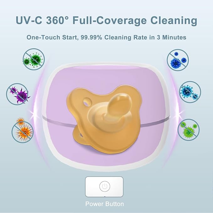 Portable Pacifier Sanitizer, UV Light Sanitizer Box, 99.99% Cleaned in 3 Minutes, 90 Disinfection Cycles, USB Rechargeable, Baby Pacifier Sanitizer On the Go (Large White)