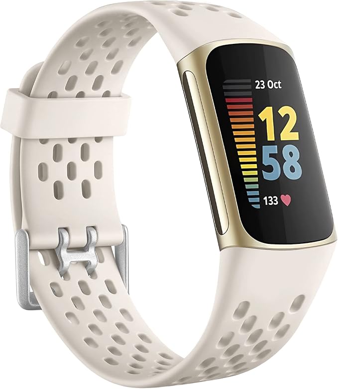 Replacement Bands Compatible with Fitbit Charge 5/ Charge 6 for Women Men, Soft Breathable Waterproof Sport Adjustable Wristbands for Fitbit Charge 5/ Charge 6 Advanced Fitness Tracker, Lunar White